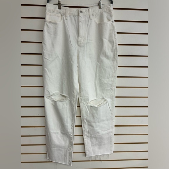 Madewell‎ Baggy Straight White Jeans size 30 Distressed Raw Hem NWT - Picture 1 of 11